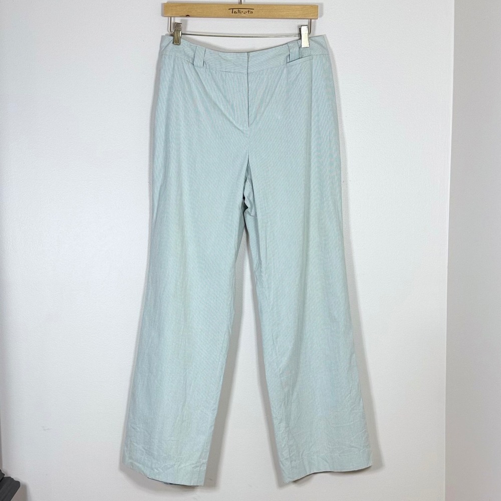 Talbots Women Trouser Pants 10 Light Blue Textured Pinstripe Wide Leg Preppy Y2K